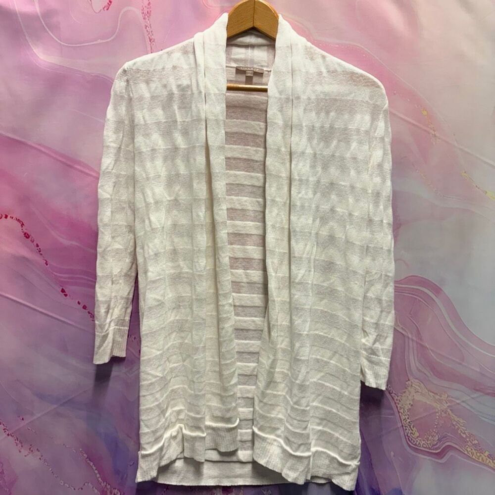 Lilla P Open Face Cream Striped Cardigan XS Cotton Linen Preppy Parisian Coastal
